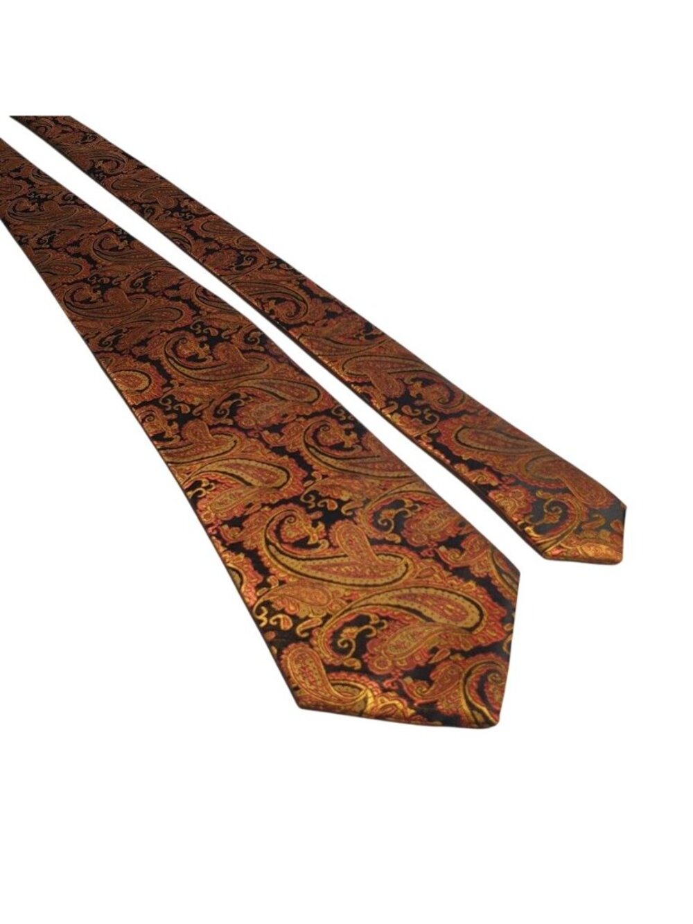 Shlax Wing Paisley Pattern Tie Men Orange Gold Black Jacquard Necktie Silk Gift